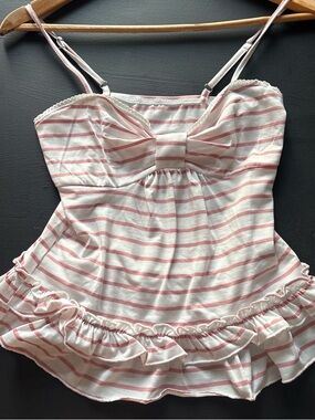 Pink & White Striped Bow-Front Tank Top